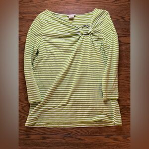 Michael Kors Lime and White Striped Long Sleeve Top Size S